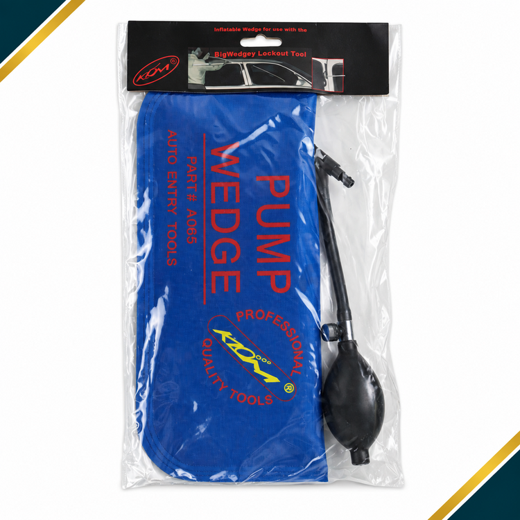 Large blue inflatable air wedge with hose and hand pump