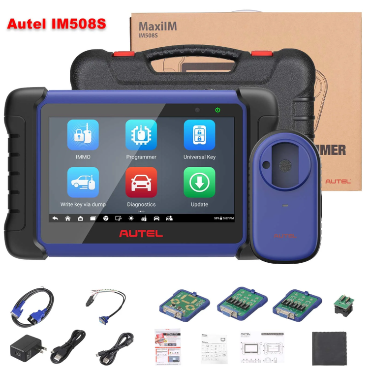 Autel MaxiIM IM508S full kit with XP200 programmer, adapters, cables and carrying case