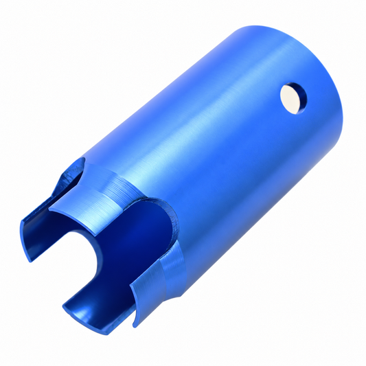 Blue Mercedes ignition sleeve removal tool with shaped cutouts