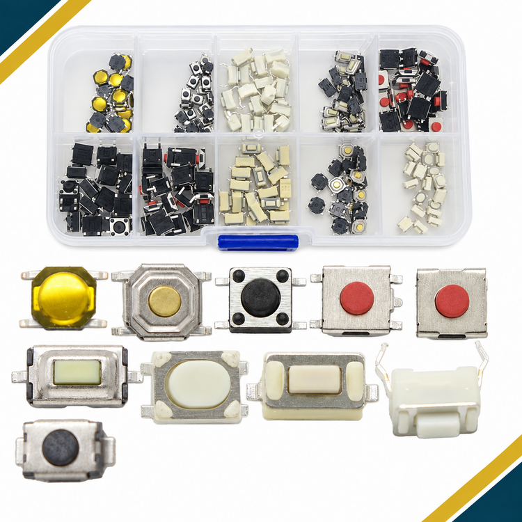 Remote key tactile switch assortment with storage box