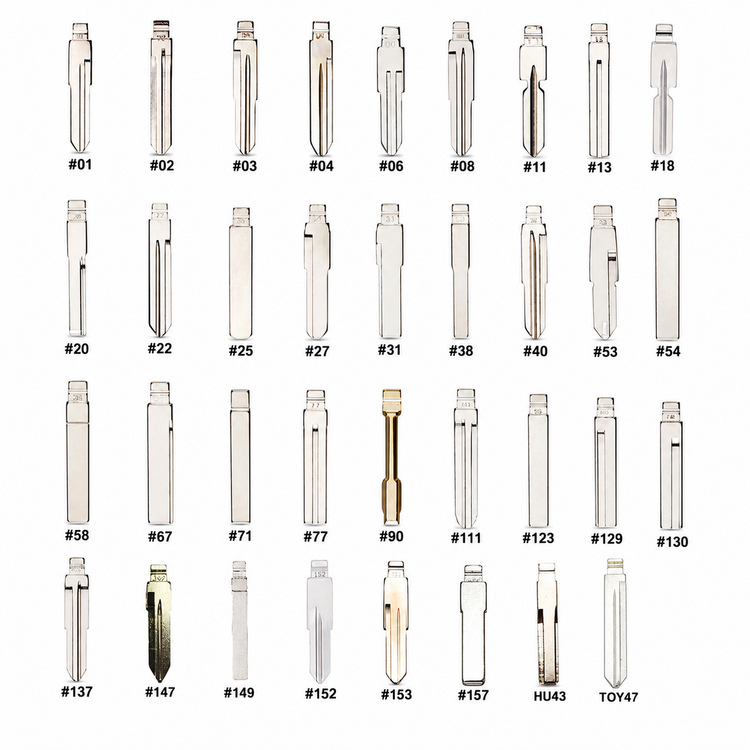 KEYDIY blade assortment reference chart with 35 blade profiles