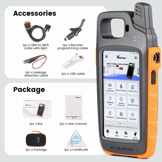 Xhorse VVDI Key Tool Max Pro with included accessories and package contents