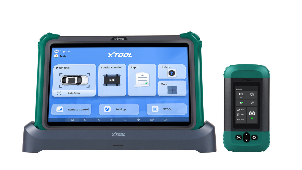 XTOOL Prodigy tablet on dock with VCI
