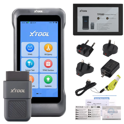XTOOL TP580 TPMS tool full kit with VCI, charger, plug adapters and lanyard